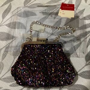 liz claiborne dress clutch. Multi color beaded front with black velvet back